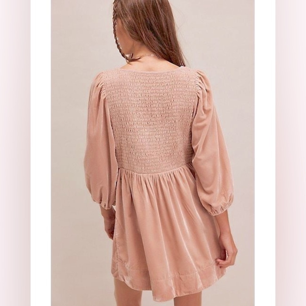 Free People Farrier Velvet Mini Dress in Pink size S new long sleeve‎ - Picture 3 of 9